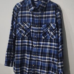 King Size Big Men's Blue Plaid Flannel Shirt Size 2XL Very Soft Long Sleeve